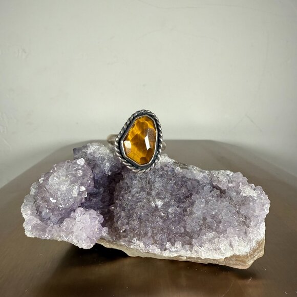 Handmade Designer Golden Tigers eye Faceted Gemstone Silver Ring Jewelry Size 9 - Picture 1 of 4